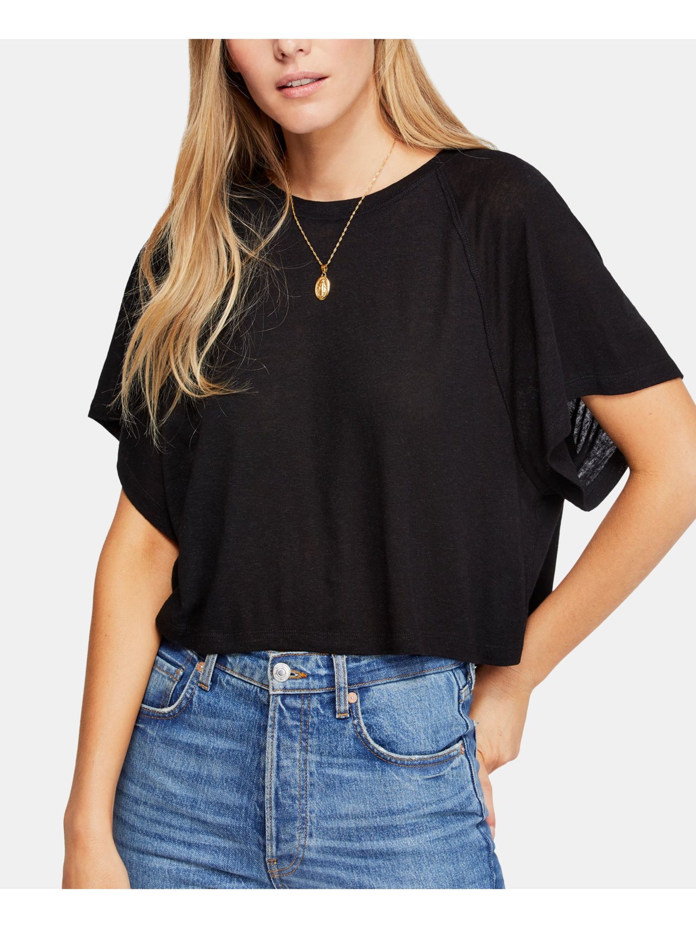 WE THE FREE Womens Black Dolman Sleeve Crew Neck T-Shirt M