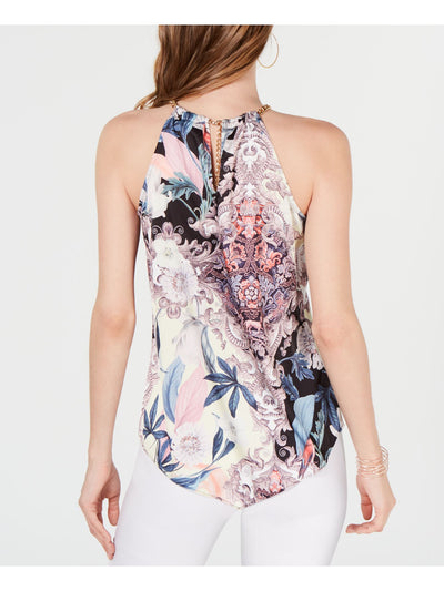 INC Womens Black Floral Sleeveless Halter Top XL