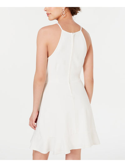 SPEECHLESS Womens White Stretch Zippered Ruffled Sleeveless Halter Short Fit + Flare Dress Juniors XL