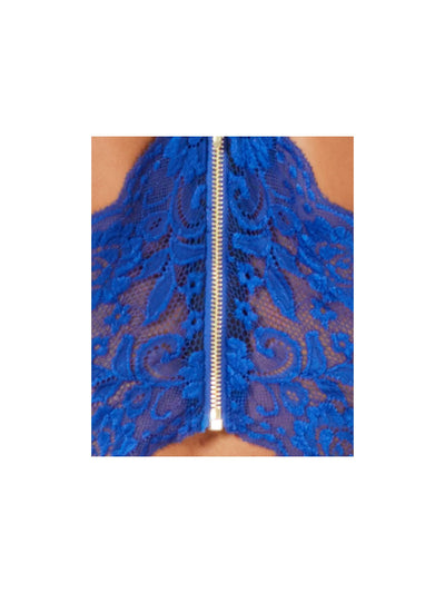 B DARLIN Womens Blue Lace Racerback Fit+flare Floral Spaghetti Strap V Neck Short Evening Hi-Lo Dress Juniors 3\4