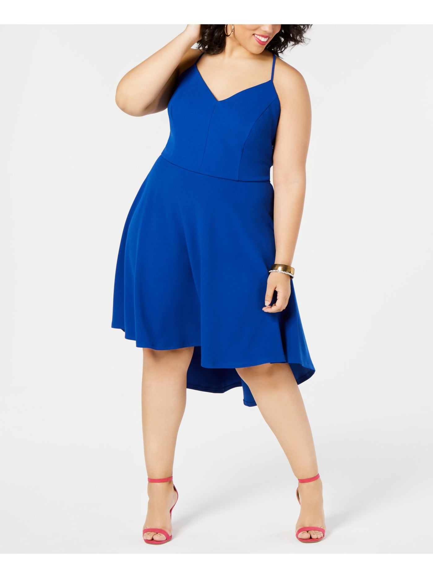 B Darlin Womens Blue Spaghetti Strap Tea-Length Hi-Lo Party Dress Plus 22W, Women's