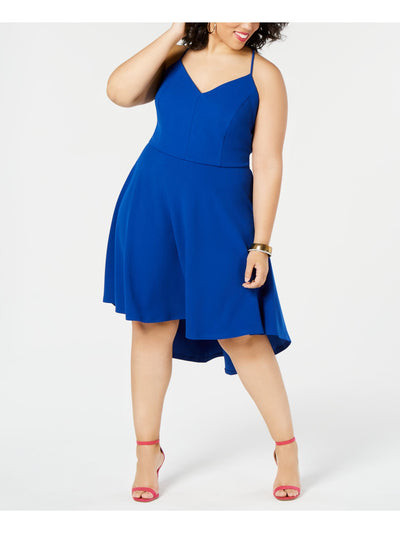 B DARLIN Womens Blue Spaghetti Strap Tea-Length Hi-Lo Party Dress Plus 22W