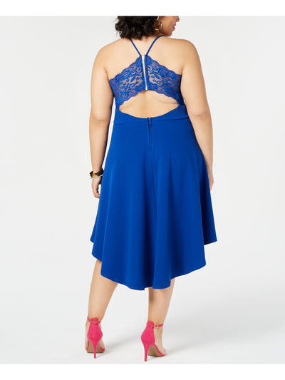 B DARLIN Womens Blue Lace Spaghetti Strap V Neck Tea-Length Party Hi-Lo Dress Plus 18W