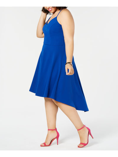 B DARLIN Womens Blue Lace Spaghetti Strap V Neck Tea-Length Party Hi-Lo Dress Juniors 20W