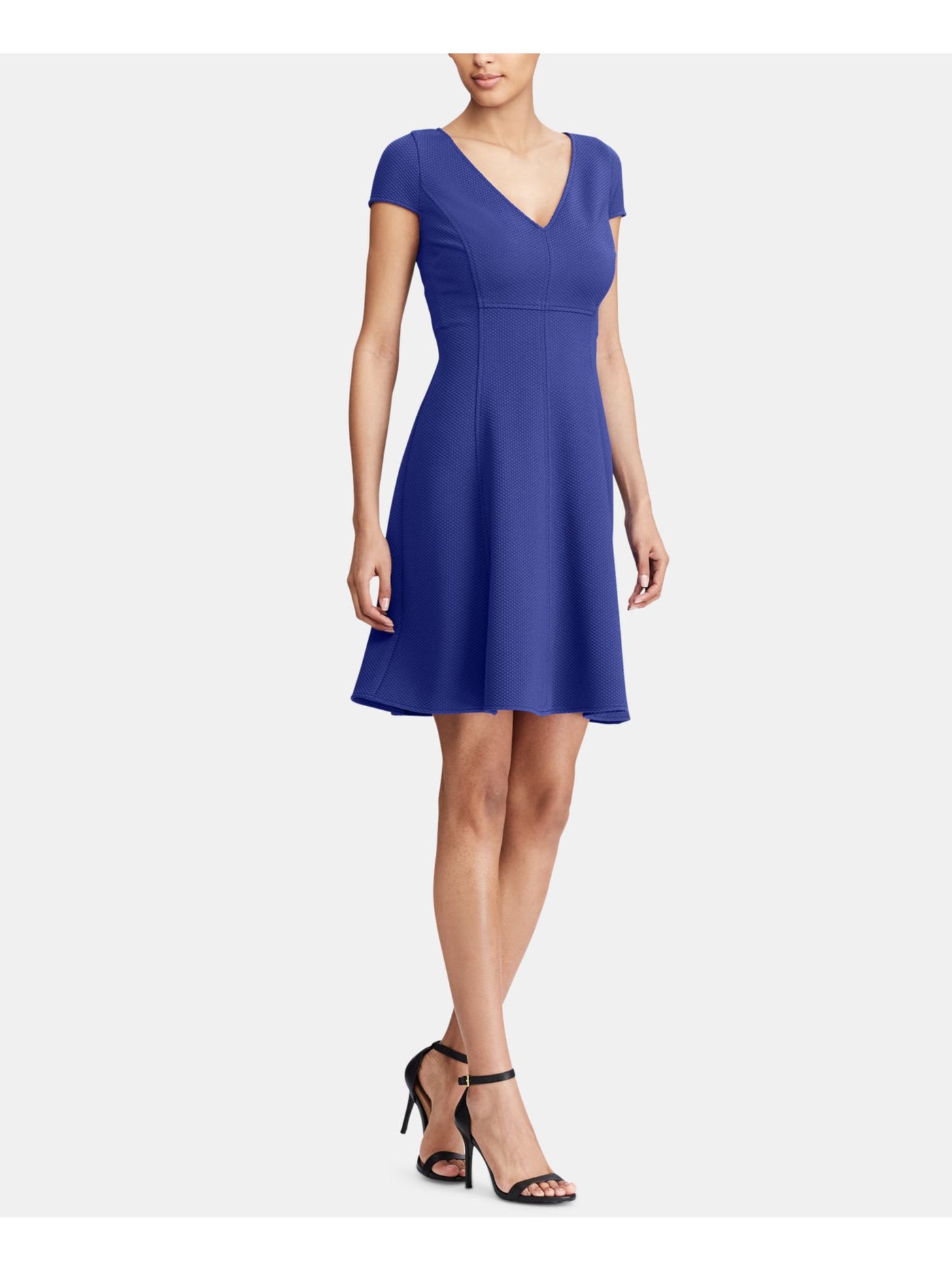 AMERICAN LIVING Womens Blue Short Sleeve V Neck Short Fit + Flare Dress 10