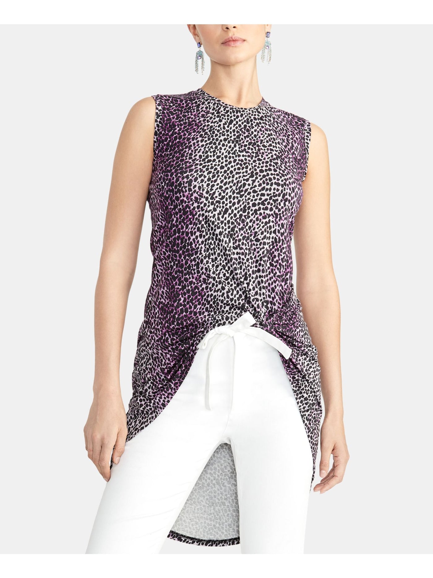 RACHEL ROY Womens Purple Printed Sleeveless Jewel Neck Top XS