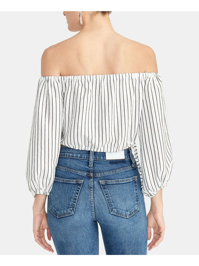 RACHEL ROY Womens White Pinstripe 3/4 Sleeve Strapless Crop Top Size: XL