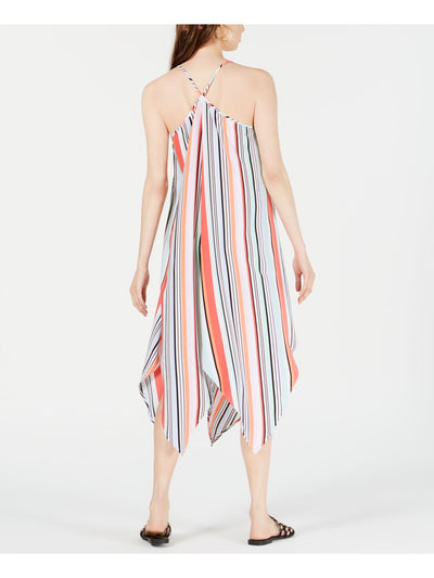 BAR III Womens Coral Handkerchief-hem Striped Spaghetti Strap V Neck Below The Knee Shift Dress XS