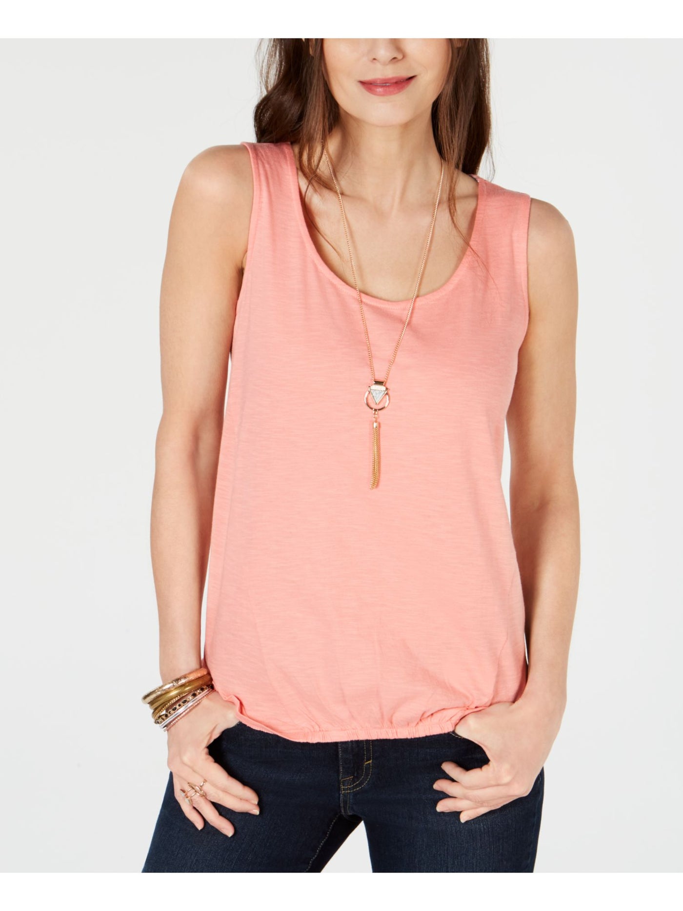 STYLE & COMPANY Womens Gathered Sleeveless Scoop Neck Tank Top