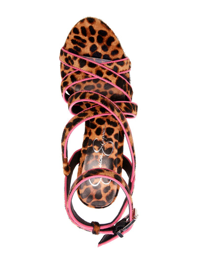 JESSICA SIMPSON Womens Black Animal Print Leopard Print 0.5" Platform Strappy Kendele Round Toe Stiletto Buckle Dress Sandals Shoes 8.5 M