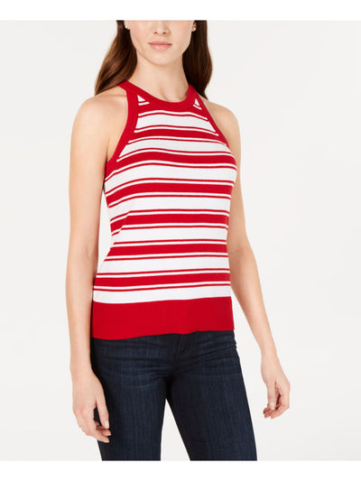 MAISON JULES Womens Red Striped Sleeveless Crew Neck Top M