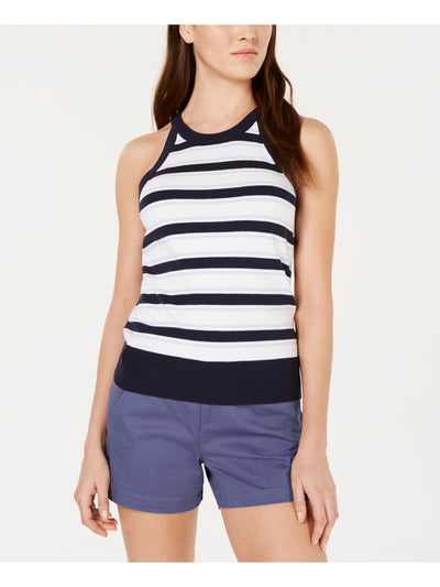 MAISON JULES Womens Navy Striped Sleeveless Crew Neck Top XS