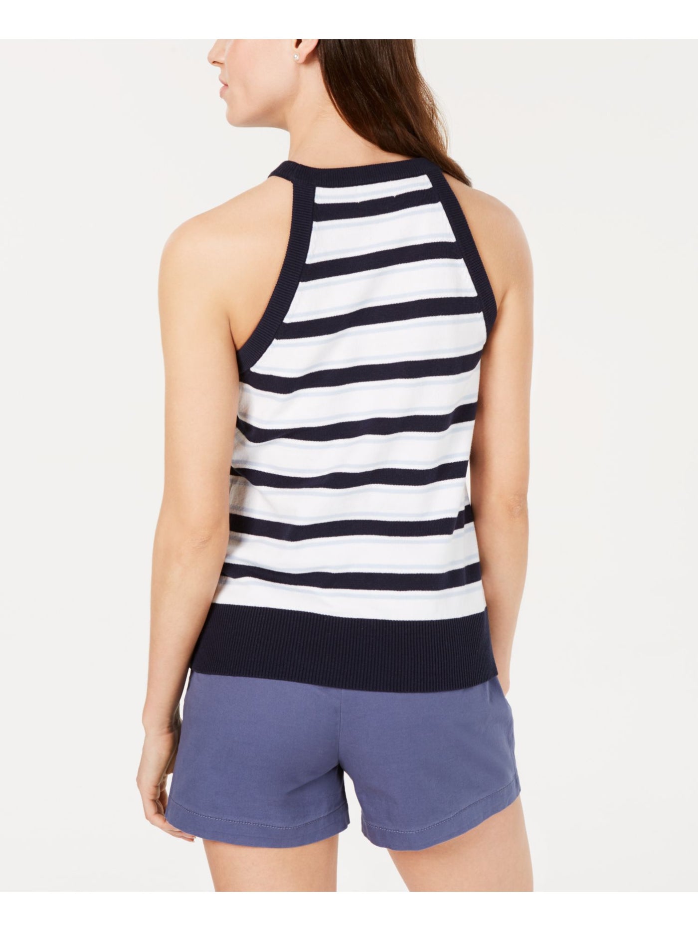 MAISON JULES Womens Navy Striped Sleeveless Crew Neck Top S