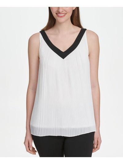 DKNY Womens White Printed Sleeveless V Neck Top S