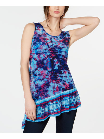 INC Womens Navy Tie Dye Sleeveless Jewel Neck Top XS