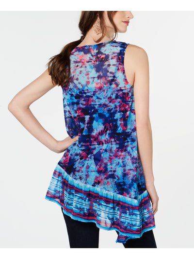 INC Womens Blue Tie Dye Sleeveless Jewel Neck Top S