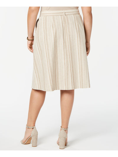 BAR III Womens Beige Belted Striped Midi A-Line Skirt 14W