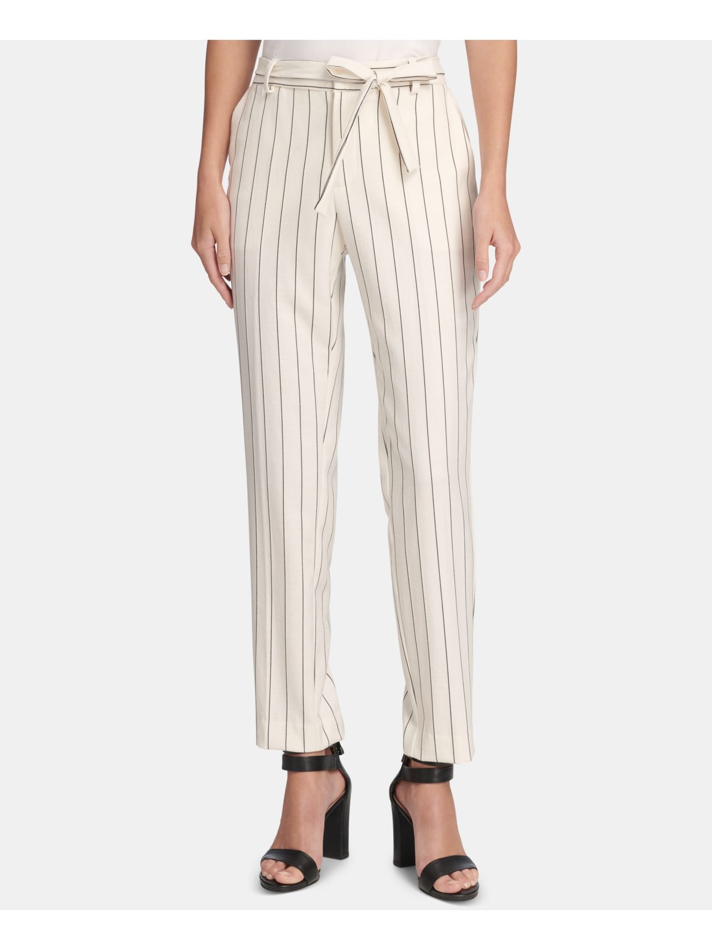 DKNY Womens White Short Length Pinstripe Cropped Pants 16
