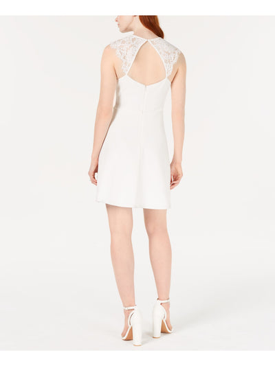 19 COOPER Womens White Embroidered Sleeveless Jewel Neck Short Cocktail Sheath Dress M