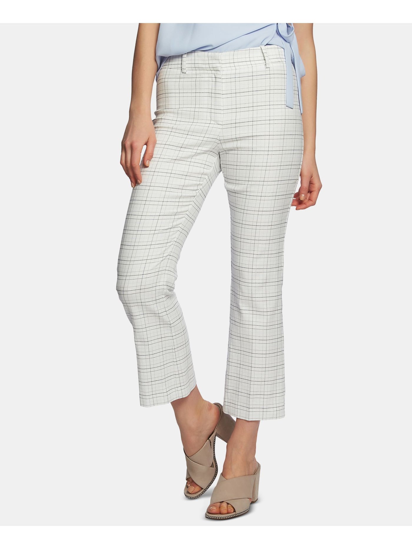 1. STATE Womens White Check Flare Pants 10