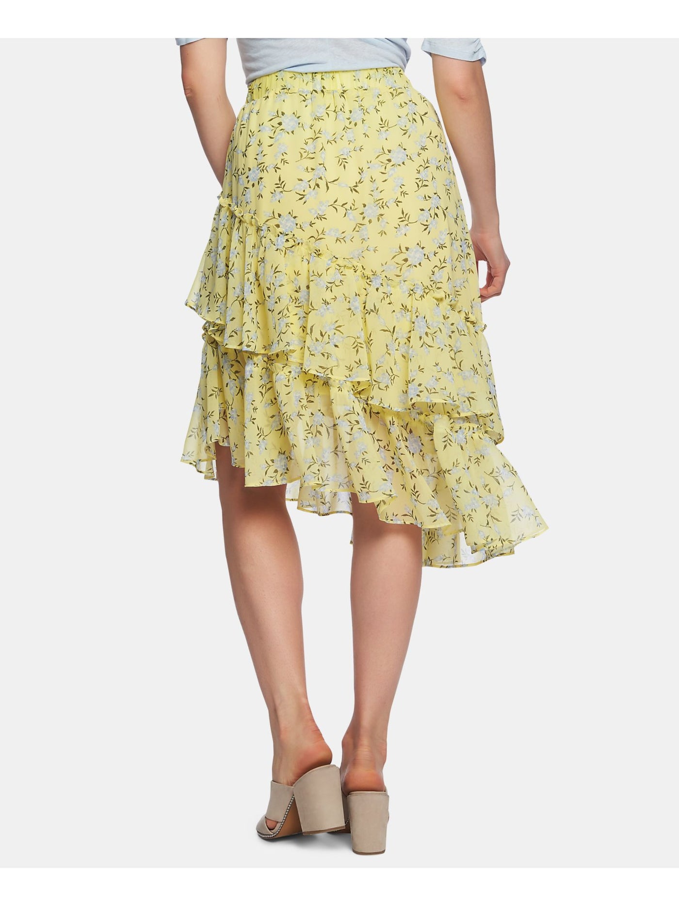 1. STATE Womens Yellow Floral Midi Ruffled Skirt Size: 8