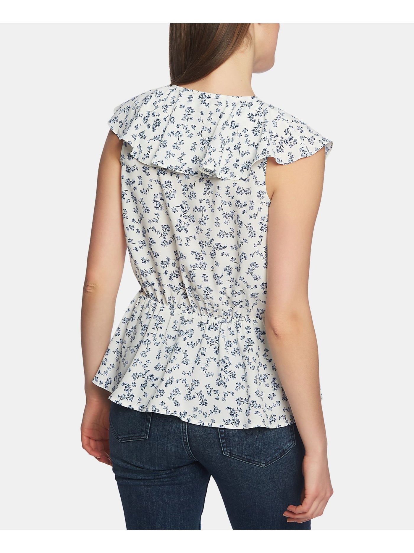 1. STATE Womens Ruffled Flounce V Neck Top