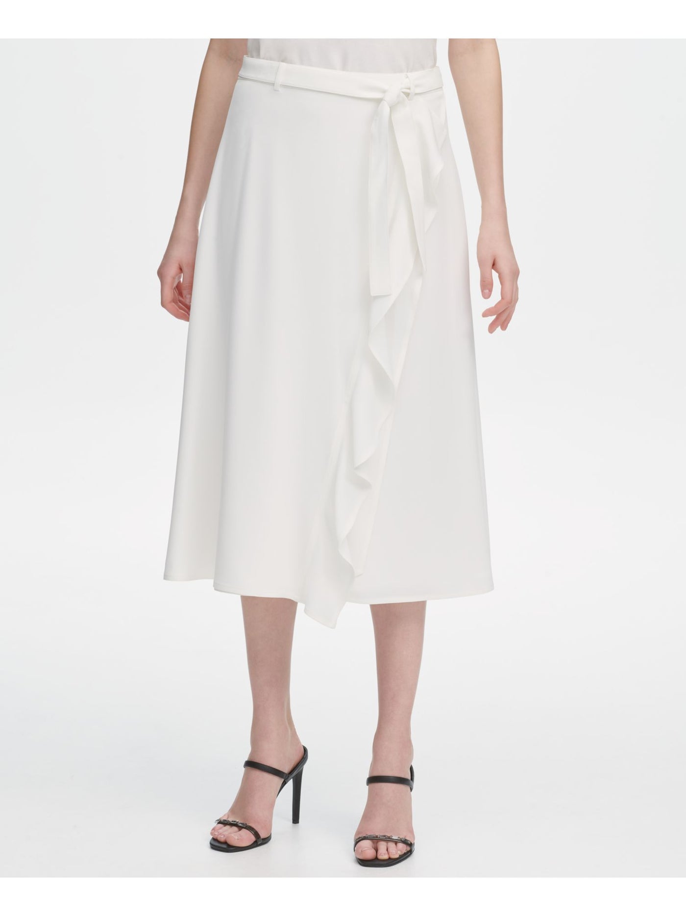 CALVIN KLEIN Womens White Belted Midi Wear To Work Faux Wrap Skirt 14