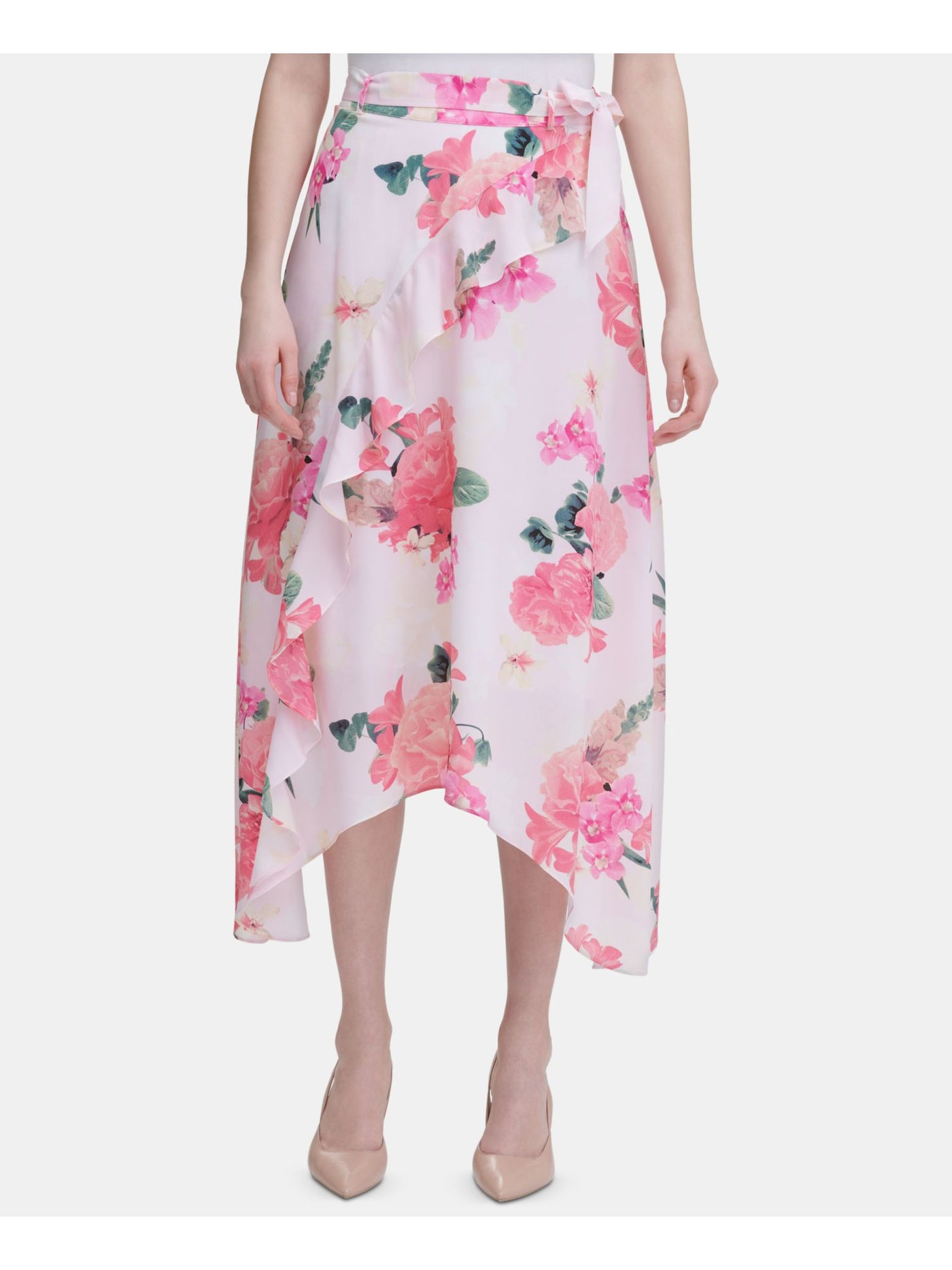 CALVIN KLEIN Womens Pink Floral Layered Skirt Size: 14