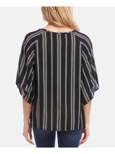 KAREN KANE Womens Black Striped Kimono Sleeve Jewel Neck Top S