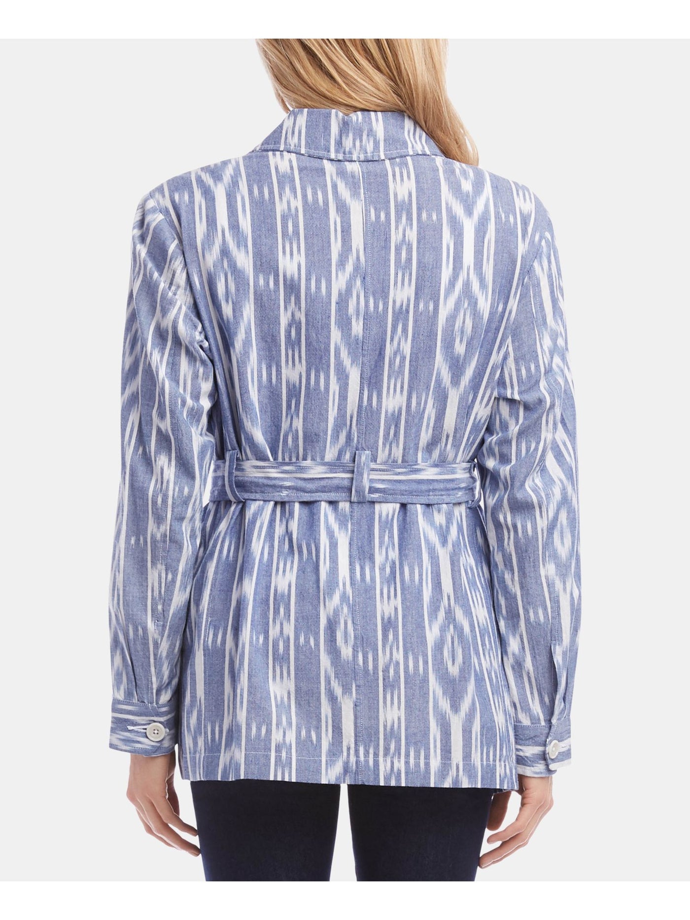 KAREN KANE Womens Blue Belted Printed Jacket XL