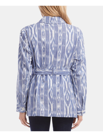 KAREN KANE Womens Blue Belted Printed Jacket L