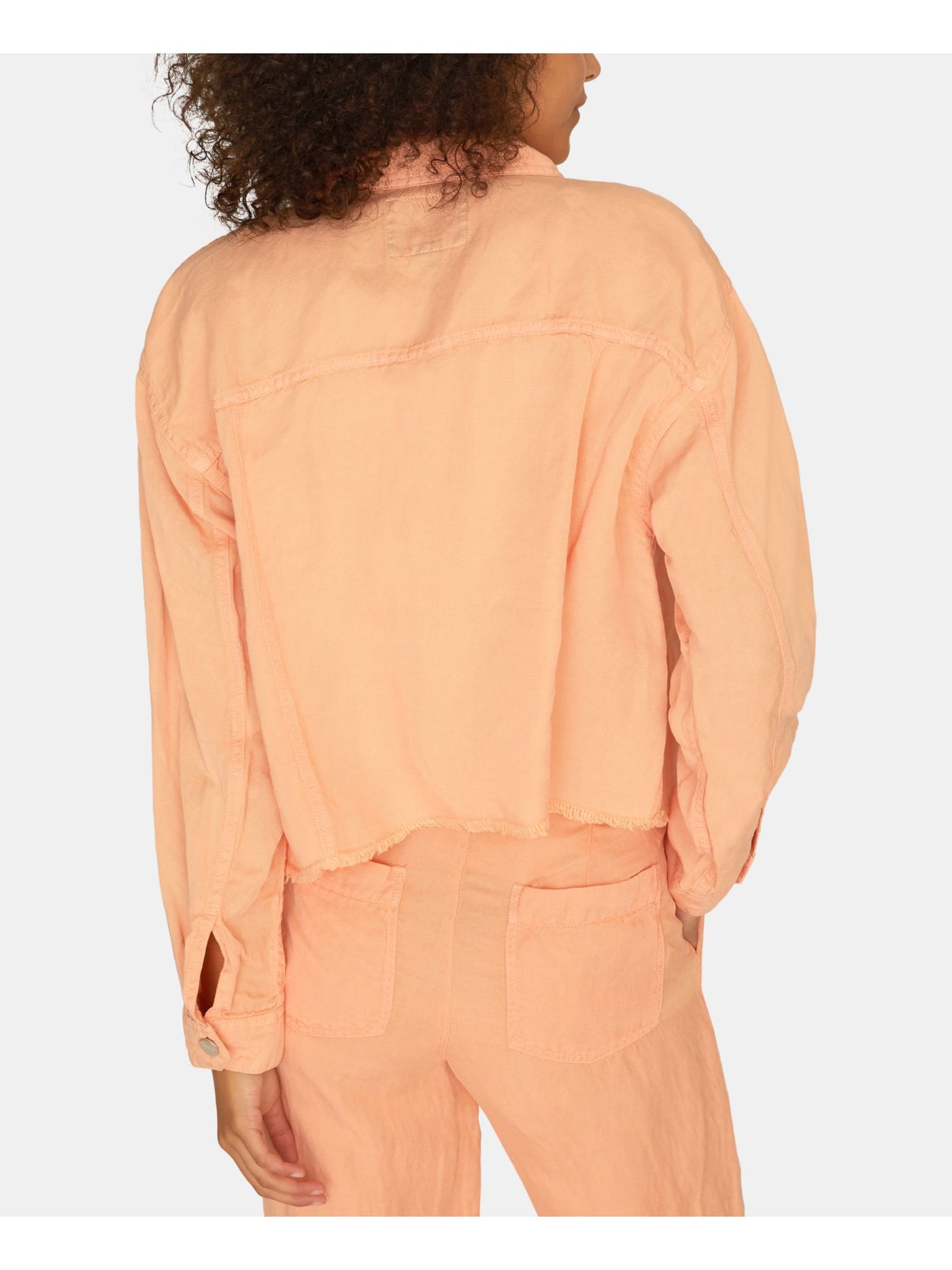 SANCTUARY Womens Orange Stretch Pocketed Frayed Hem Button-down Trucker Denim Jacket M