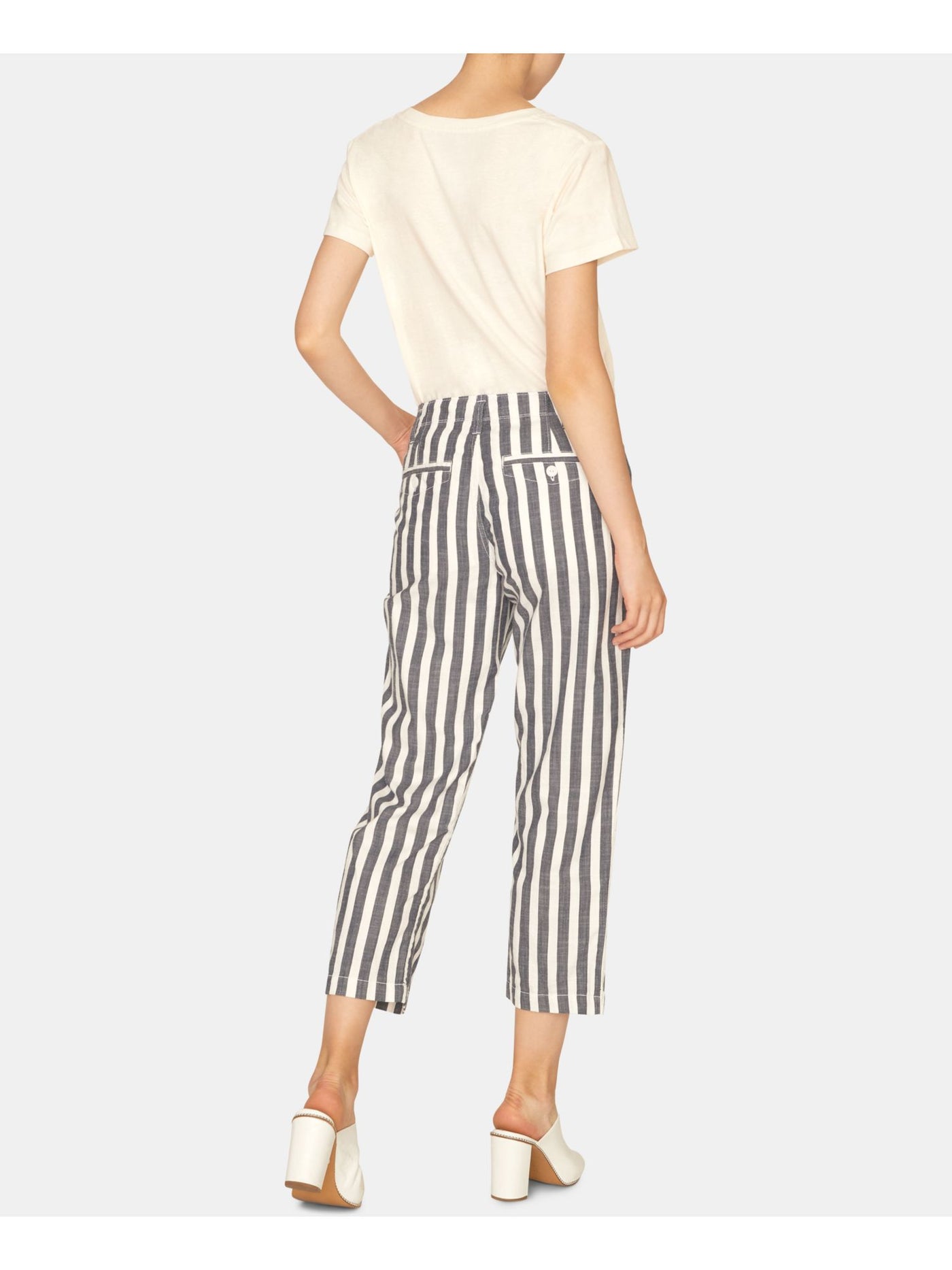 SANCTUARY Womens White Belted Striped Cropped Pants Size: 25 Waist