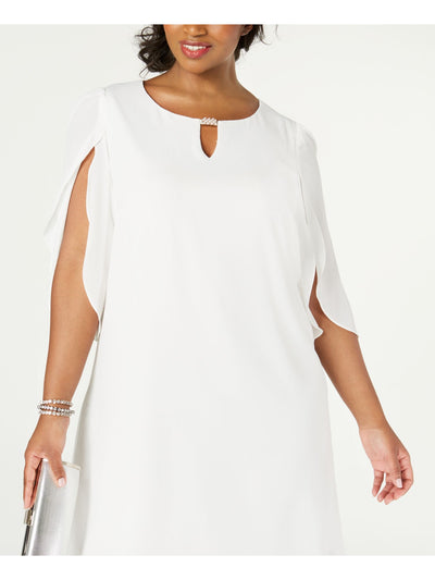 CONNECTED APPAREL Womens Ivory Embellished Split-sleeve Keyhole Above The Knee Party Shift Dress Plus 20W