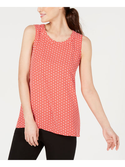 ANNE KLEIN Womens Red Geometric Sleeveless Scoop Neck Top XXS