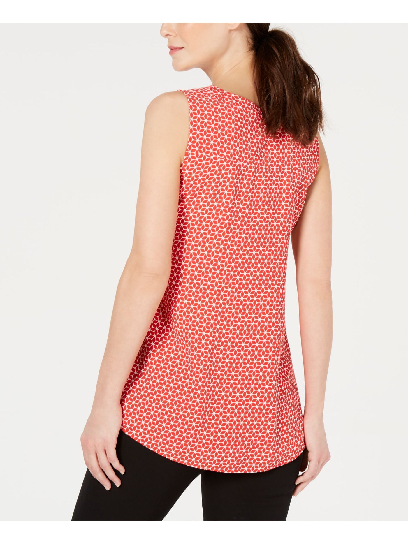 ANNE KLEIN Womens Red Geometric Sleeveless Scoop Neck Top XXS