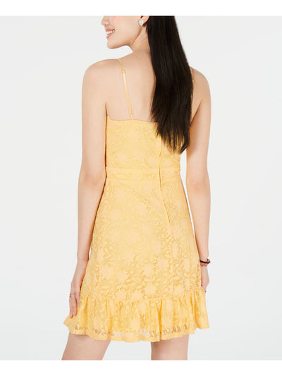 CITY STUDIO Womens Yellow Ruffled Tie Front Spaghetti Strap V Neck Mini Sheath Dress Juniors 7