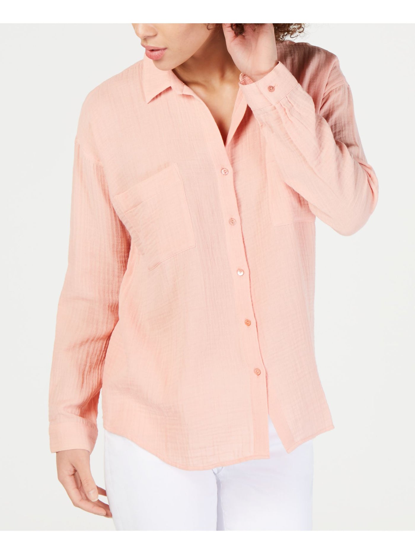 EILEEN FISHER Womens Coral Long Sleeve Collared Top XS