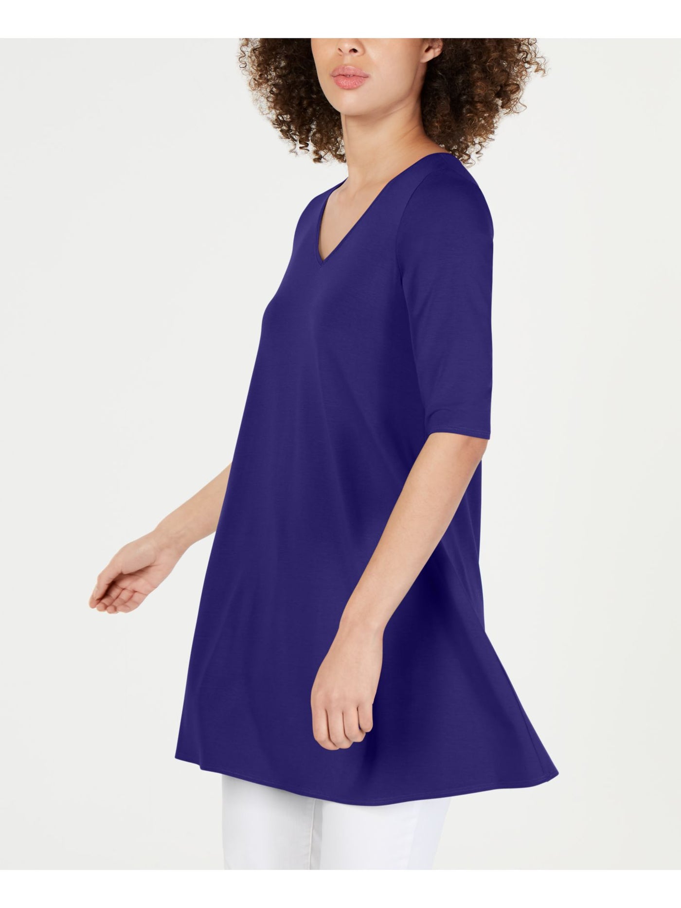 EILEEN FISHER Womens Purple Short Sleeve V Neck Tunic Top M