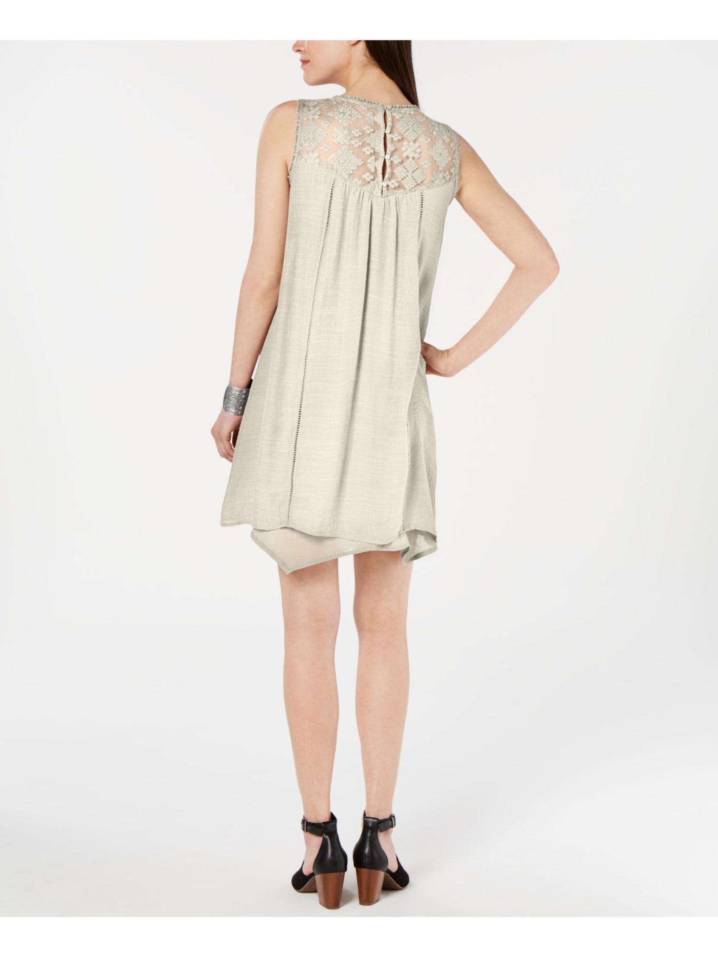 STYLE & COMPANY Womens Lace  Pom Pom Sleeveless Jewel Neck Above The Knee Shift Handkerchief Dress