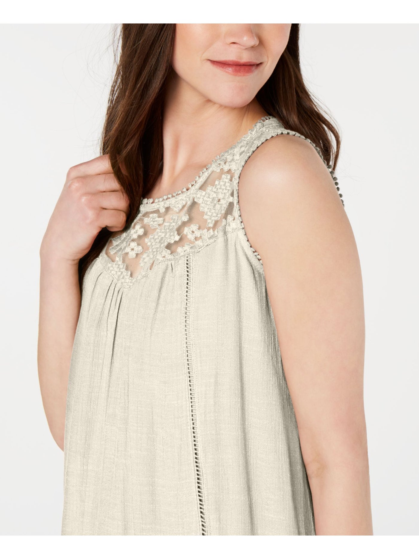 STYLE & COMPANY Womens Beige Lace  Pom Pom Sleeveless Jewel Neck Above The Knee Shift Handkerchief Dress XL