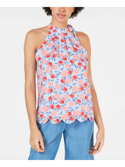 MAISON JULES Womens Blue Scalloped-hem Printed Sleeveless Halter Top Size: L