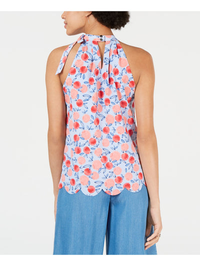 MAISON JULES Womens Blue Scalloped-hem Printed Sleeveless Halter Top Size: L