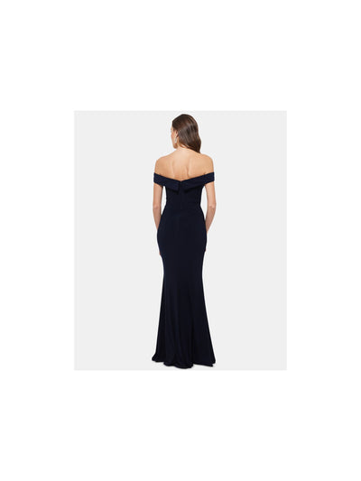 XSCAPE Womens Navy Off Shoulder Full-Length Formal Sheath Dress 2