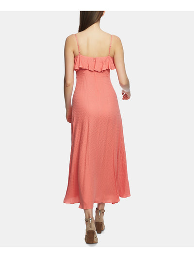 1. STATE Womens Coral Ruffled Textured Spaghetti Strap Square Neck Maxi Evening Ruffled Dress 6