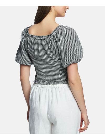 1. STATE Womens Gray Check Short Sleeve Scoop Neck Wear To Work Top XS