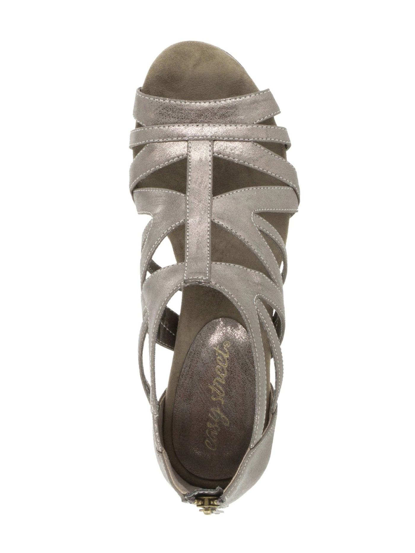 EASY STREET Womens White Silver Stretch Gore Strappy Treaded Amaze Open Toe Block Heel Zip-Up Dress Sandals Shoes 10 W