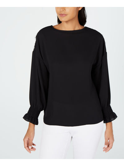 28th & Park Womens Long Sleeve Jewel Neck Blouse