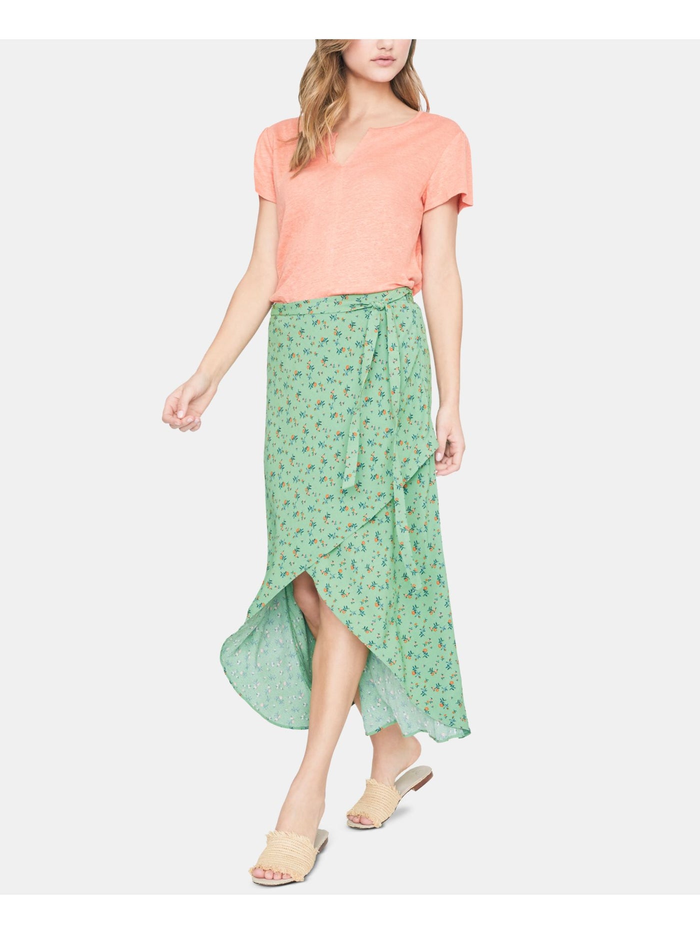 SANCTUARY Womens Green Floral Tea-Length Hi-Lo Skirt Size: XL