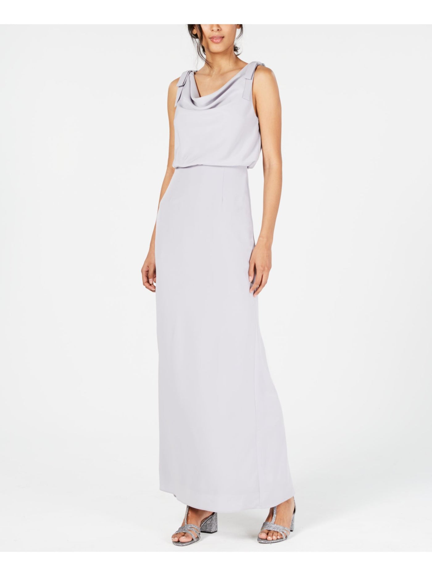 ADRIANNA PAPELL Womens Gray Slitted Sleeveless V Neck Full-Length Formal Blouson Dress 14